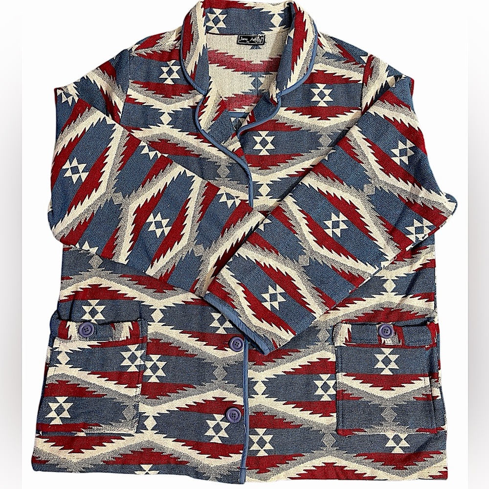 Tribal Patterned Vest in Red and Blue